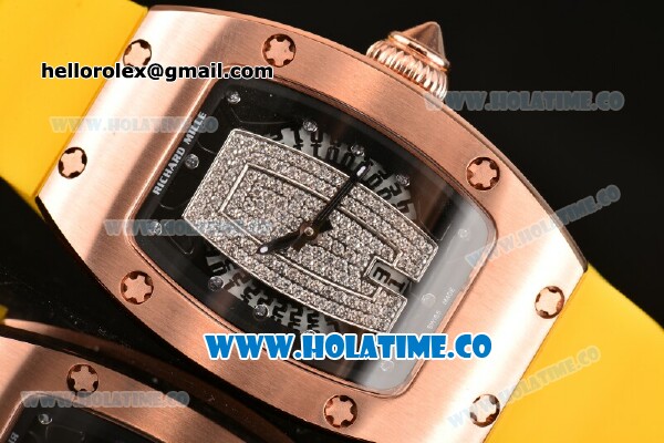Richard Mille RM007 Miyoa 6T51 Automatic Rose Gold Case with Diamonds Dial and Yellow Rubber Strap - Click Image to Close